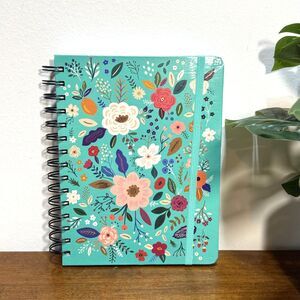 Teal Floral Journal Notebook Spiral Lined 256 Pages 6X8 Elastic Band Greatworks